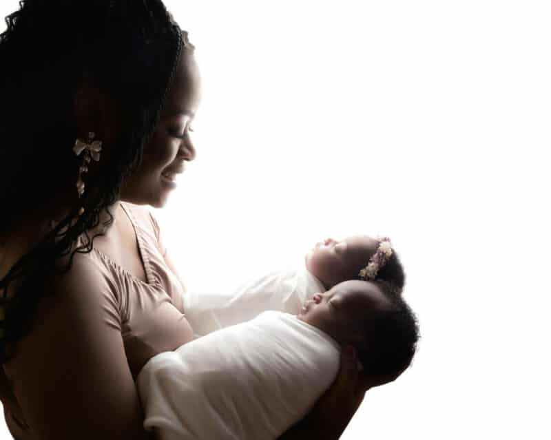 mum with twins newborn baby photography