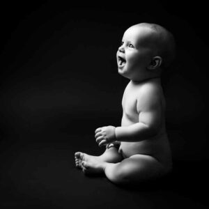 Sitting baby black and white