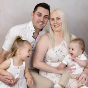 family photo with kids laughing