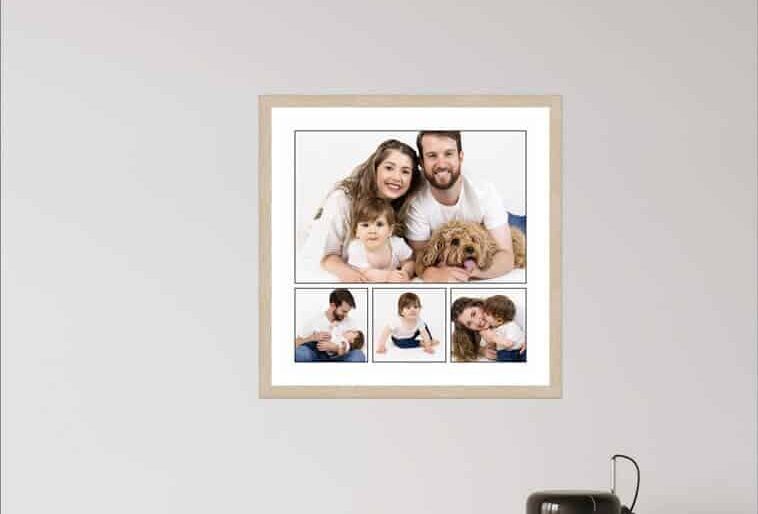 family photos hung up in office