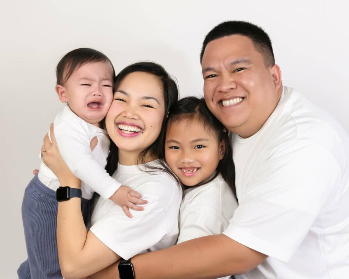 family photography with crying baby